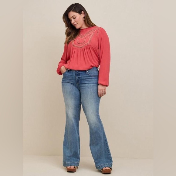 Torrid Washable Crinkle Gauze Relaxed Embroidered Blouse Size 1x Boho Flowy - Picture 13 of 13